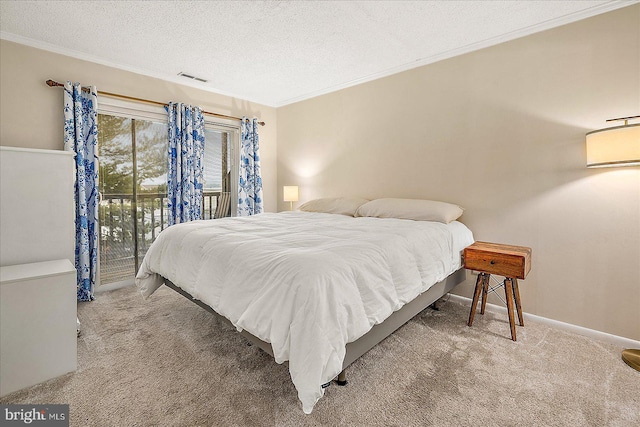 425 Robin Dr Unit 302, Ocean City, MD 21842 - carpeted bedroom with access to exterior, ornamental molding, a textured ceiling, and baseboards
