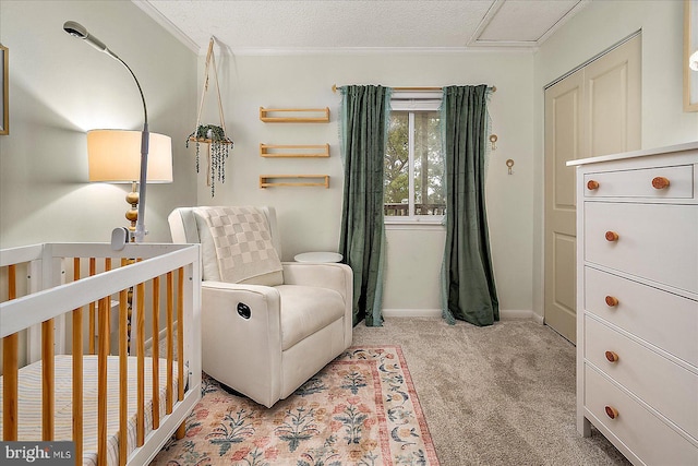425 Robin Dr Unit 302, Ocean City, MD 21842 - carpeted bedroom featuring a nursery area, crown molding, and baseboards