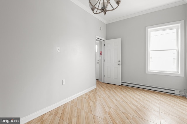 755 S 22nd St, Philadelphia, PA 19146 - empty room featuring a baseboard radiator, a chandelier, ornamental molding, and baseboards