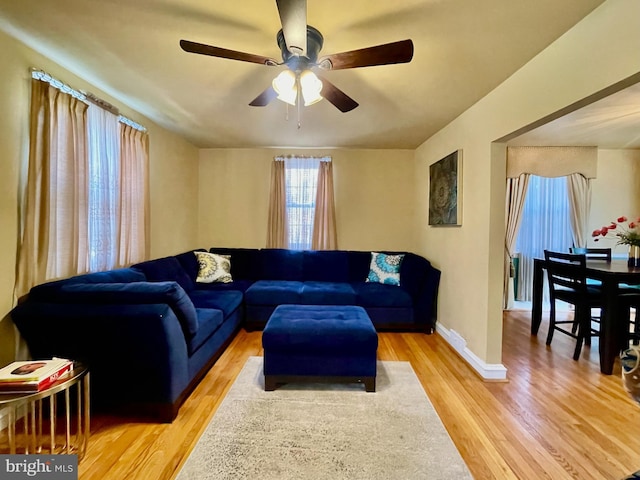 1506 Mcgovern Ter, Wilmington, DE 19805 - living room with light wood-style floors, ceiling fan, and baseboards