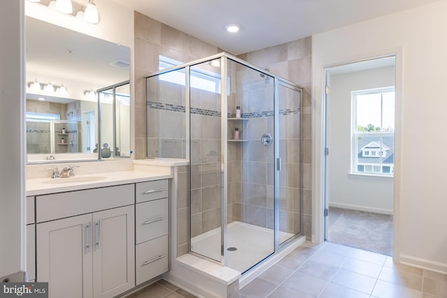 TBD Melia Court, Parkville, MD 21234 - full bathroom with vanity, a shower stall, tile patterned flooring, and baseboards