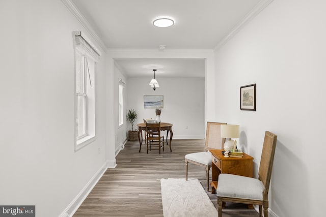 1164 Fairfax Pike, White Post, VA 22663 - corridor featuring baseboards, ornamental molding, and wood finished floors