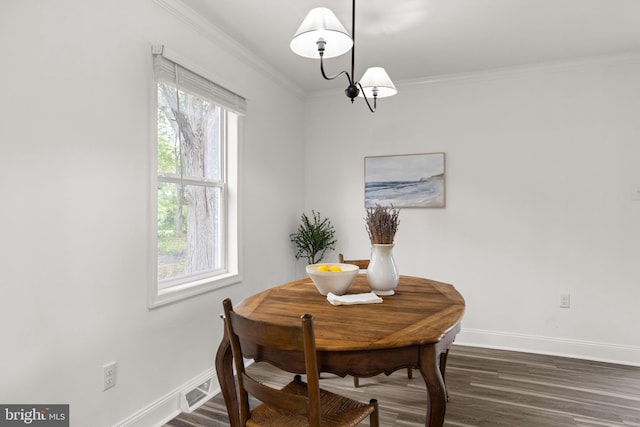 1164 Fairfax Pike, White Post, VA 22663 - dining space with baseboards, crown molding, and dark wood-style floors