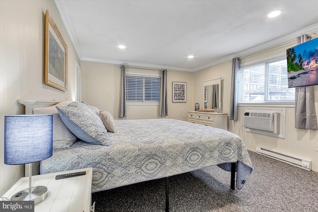 6801 Atlantic Ave Unit 2, Ocean City, MD 21842 - bedroom with a baseboard radiator, ornamental molding, cooling unit, and recessed lighting
