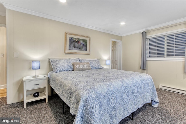 6801 Atlantic Ave Unit 2, Ocean City, MD 21842 - carpeted bedroom with ornamental molding, a baseboard radiator, and recessed lighting