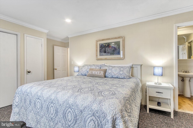 6801 Atlantic Ave Unit 2, Ocean City, MD 21842 - carpeted bedroom featuring ornamental molding and a sink