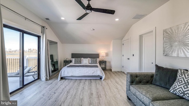 21 Hart Ln, Ventnor City, NJ 08406 - bedroom featuring access to outside, wood finished floors, lofted ceiling, ceiling fan, and baseboards