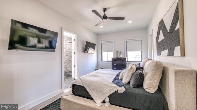 21 Hart Ln, Ventnor City, NJ 08406 - bedroom featuring recessed lighting, baseboards, a ceiling fan, and wood finished floors