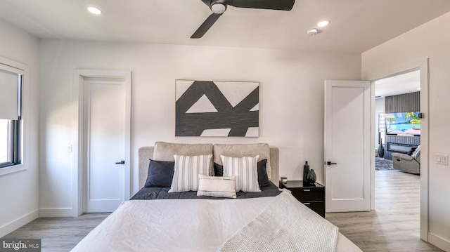 21 Hart Ln, Ventnor City, NJ 08406 - bedroom featuring light wood-type flooring, baseboards, recessed lighting, and a ceiling fan