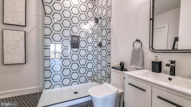 21 Hart Ln, Ventnor City, NJ 08406 - full bath featuring toilet, vanity, a shower stall, and tile patterned floors