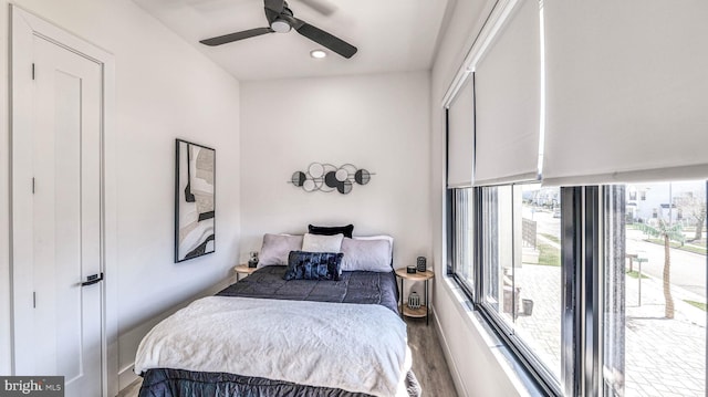 21 Hart Ln, Ventnor City, NJ 08406 - bedroom featuring wood finished floors, recessed lighting, a ceiling fan, and access to outside