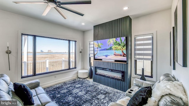 21 Hart Ln, Ventnor City, NJ 08406 - living room with a ceiling fan, recessed lighting, and baseboards