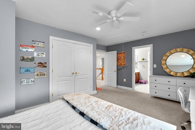 8800 Primula Dr, Laytonsville, MD 20882 - bedroom with attic access, carpet, a closet, baseboards, and connected bathroom