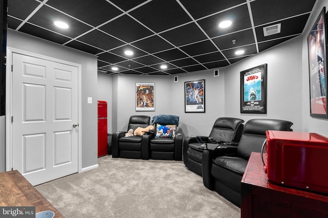 8800 Primula Dr, Laytonsville, MD 20882 - cinema room with carpet flooring, a paneled ceiling, and recessed lighting
