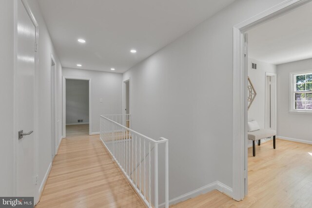 1334 Elsinore Ave, Mclean, VA 22102 - hallway featuring an upstairs landing, light wood-style flooring, baseboards, and recessed lighting
