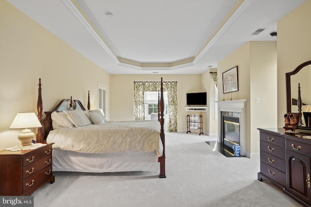 2860 Pfefferkorn Rd, West Friendship, MD 21794 - bedroom with light colored carpet, a fireplace, a raised ceiling, and baseboards