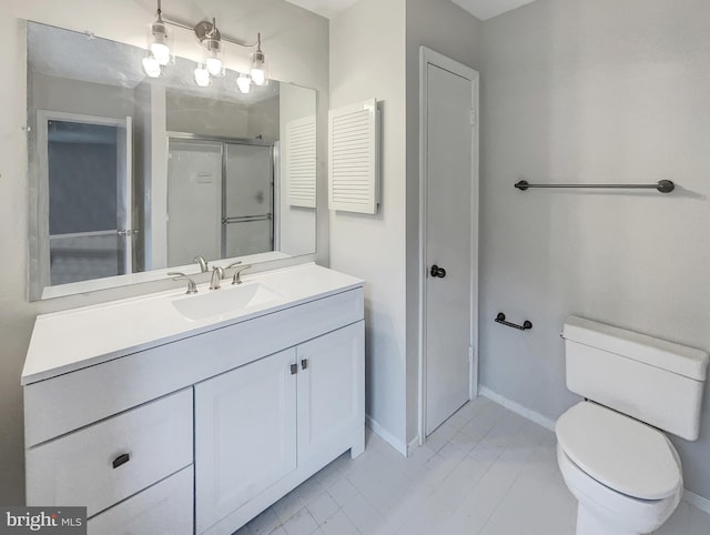 13109 Mica Ct, Silver Spring, MD 20904 - bathroom with vanity, a shower stall, toilet, baseboards, and tile patterned floors