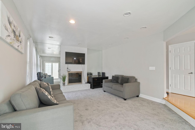 9710 Magledt Rd, Baltimore, MD 21234 - living room with carpet flooring, a fireplace, and recessed lighting