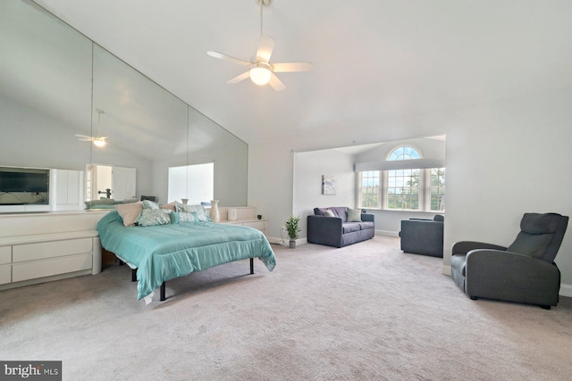 9710 Magledt Rd, Baltimore, MD 21234 - bedroom with carpet, high vaulted ceiling, and a ceiling fan