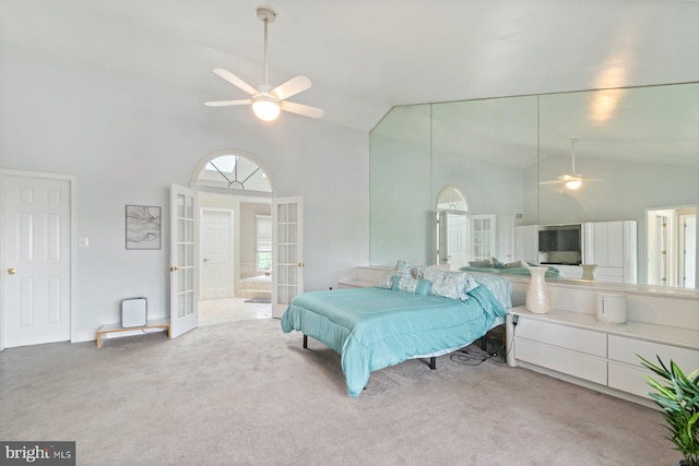 9710 Magledt Rd, Baltimore, MD 21234 - carpeted bedroom featuring high vaulted ceiling, french doors, and connected bathroom