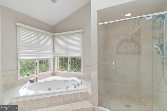 9710 Magledt Rd, Baltimore, MD 21234 - full bath featuring healthy amount of natural light, a tub with jets, a shower stall, and vaulted ceiling