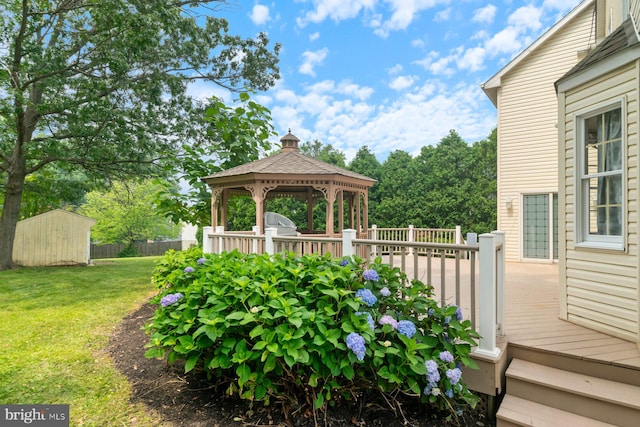 9710 Magledt Rd, Baltimore, MD 21234 - view of yard with a gazebo, a storage shed, and a deck