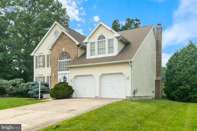9710 Magledt Rd, Baltimore, MD 21234 - view of front facade with driveway, a chimney, a front lawn, and a shingled roof