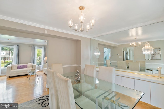 9710 Magledt Rd, Baltimore, MD 21234 - dining room with a chandelier, stairway, light wood-type flooring, and ornamental molding