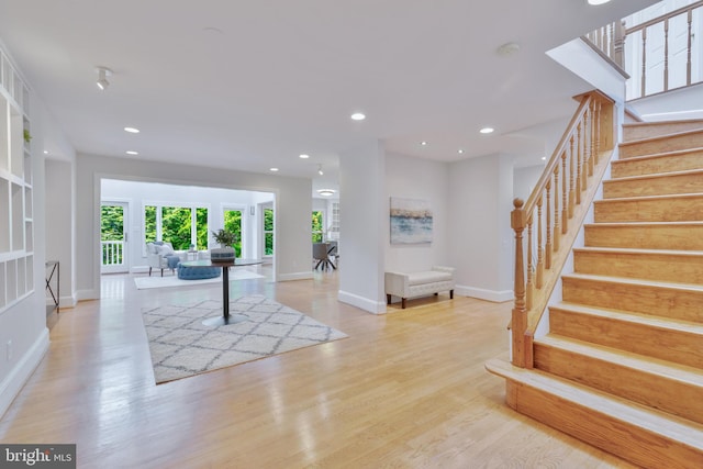 5001 14th St N, Arlington, VA 22205 - entrance foyer with stairs, baseboards, recessed lighting, and light wood-style floors