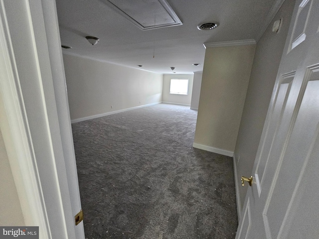 204 Turtle Cv Unit 116, Laurel, DE 19956 - unfurnished room featuring attic access, crown molding, carpet floors, and baseboards