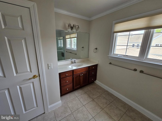 204 Turtle Cv Unit 116, Laurel, DE 19956 - bathroom featuring vanity, plenty of natural light, crown molding, and tile patterned floors