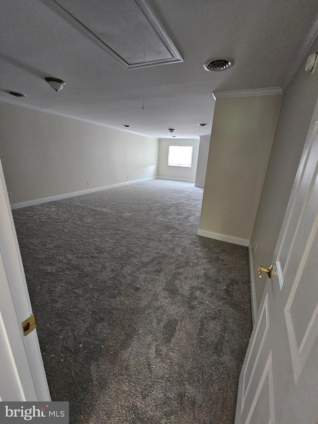 204 Turtle Cv Unit 116, Laurel, DE 19956 - empty room featuring attic access, crown molding, carpet floors, baseboards, and a textured ceiling