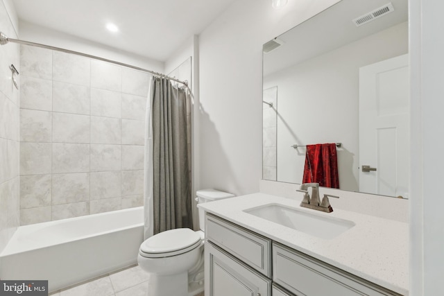 121 Mountain Path Ln, Stafford, VA 22554 - bathroom featuring toilet, shower / tub combo with curtain, vanity, and tile patterned floors