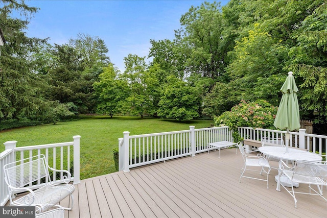 33 Duffield Pl, Princeton, NJ 08540 - wooden terrace with a lawn, outdoor dining area, and view of wooded area