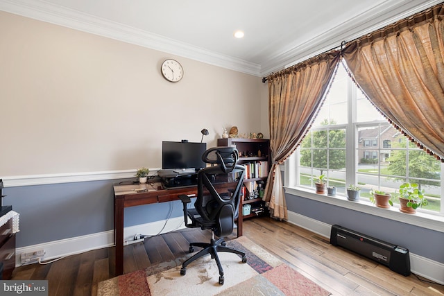 213 Athena Ct, Wilmington, DE 19808 - office area featuring crown molding, baseboards, wood finished floors, and recessed lighting
