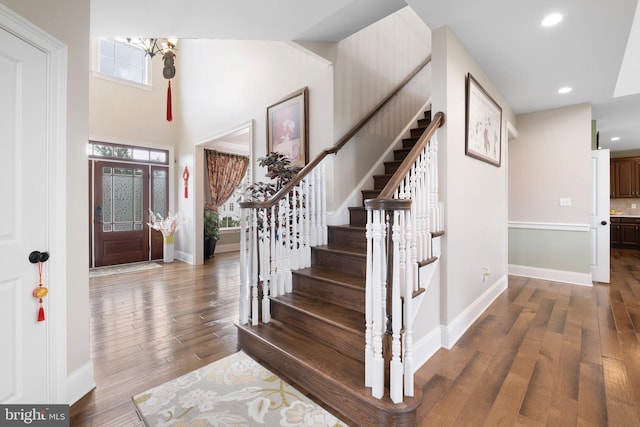 213 Athena Ct, Wilmington, DE 19808 - foyer entrance featuring baseboards, stairway, recessed lighting, and a towering ceiling