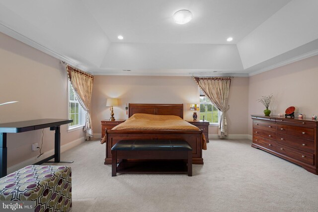 213 Athena Ct, Wilmington, DE 19808 - bedroom featuring a tray ceiling, carpet, baseboards, crown molding, and recessed lighting