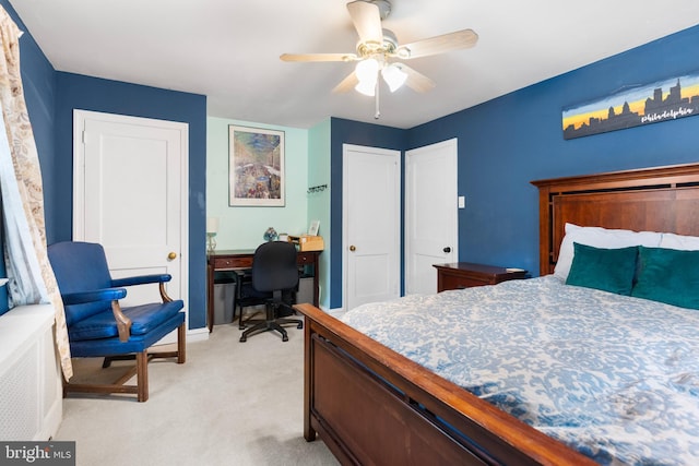 625 Lindley Rd, Glenside, PA 19038 - bedroom featuring light carpet, a desk, baseboards, ceiling fan, and a closet