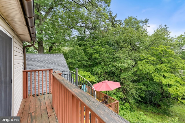 625 Lindley Rd, Glenside, PA 19038 - wooden terrace featuring view of wooded area