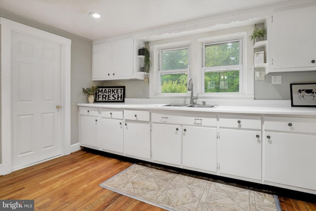 1768 Glen Cove Rd, Darlington, MD 21034 - kitchen featuring a sink, open shelves, light countertops, white cabinetry, and recessed lighting