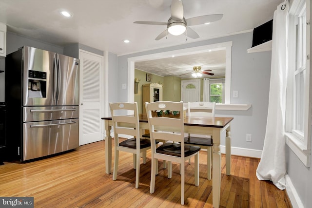 1768 Glen Cove Rd, Darlington, MD 21034 - dining area with a ceiling fan, light wood-style floors, baseboards, and recessed lighting