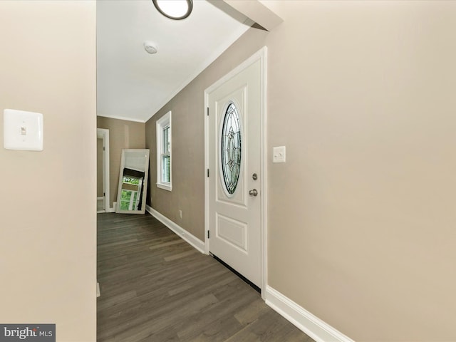 8709 Bradford Rd, Silver Spring, MD 20901 - foyer featuring crown molding, baseboards, and dark wood-style floors