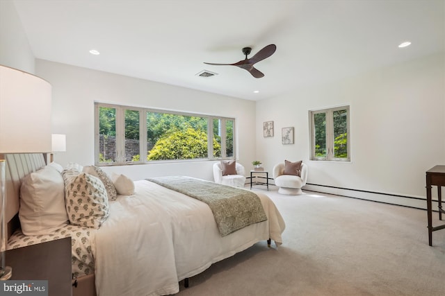 9101 Sligo Creek Pkwy, Silver Spring, MD 20901 - carpeted bedroom featuring recessed lighting, a baseboard heating unit, a ceiling fan, and baseboard heating