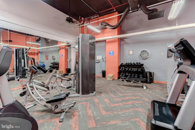 1225 Martha Custis Dr Unit 1210, Alexandria, VA 22302 - gym featuring carpet floors and concrete block wall
