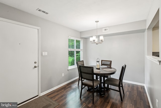 169 Woodlake Dr, Marlton, NJ 08053 - dining space featuring dark wood-style floors, baseboards, and a chandelier