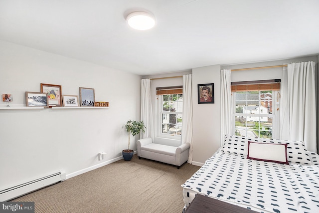 126 Ford St, Conshohocken, PA 19428 - bedroom featuring baseboard heating, carpet floors, baseboards, and multiple windows