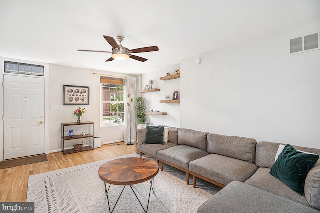 126 Ford St, Conshohocken, PA 19428 - living area with ceiling fan, light wood-style flooring, and baseboards