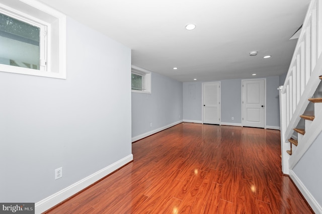 6 E Hamilton Ave, Silver Spring, MD 20901 - basement with wood finished floors, stairs, baseboards, and recessed lighting