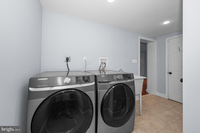 6 E Hamilton Ave, Silver Spring, MD 20901 - laundry room with washer and dryer, light tile patterned floors, recessed lighting, and baseboards