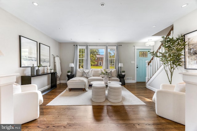 10510 Vincent Rd, White Marsh, MD 21162 - living room with stairway, recessed lighting, and wood finished floors